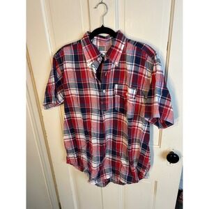 Engineered Garments Madras Plaid Popover Shirt Cotton Linen Short Sleeve S USA